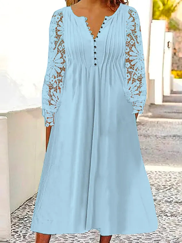 Women's Buckle Loose V Neck Casual Dress 2023