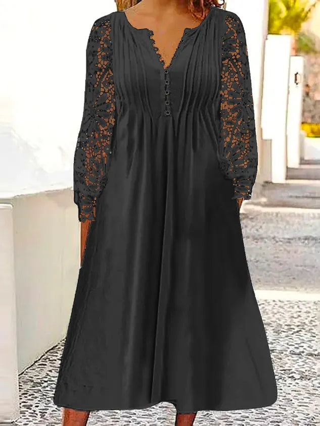 Women's Buckle Loose V Neck Casual Dress 2023